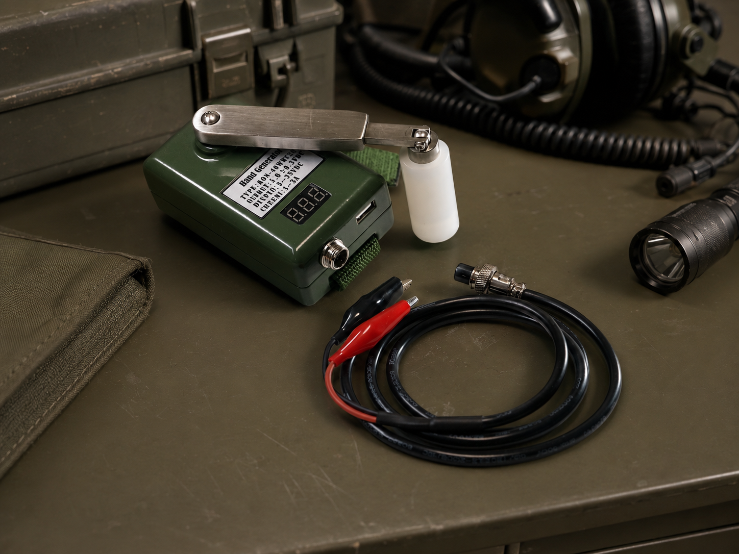 Hand crank generator with professional field backup equipment