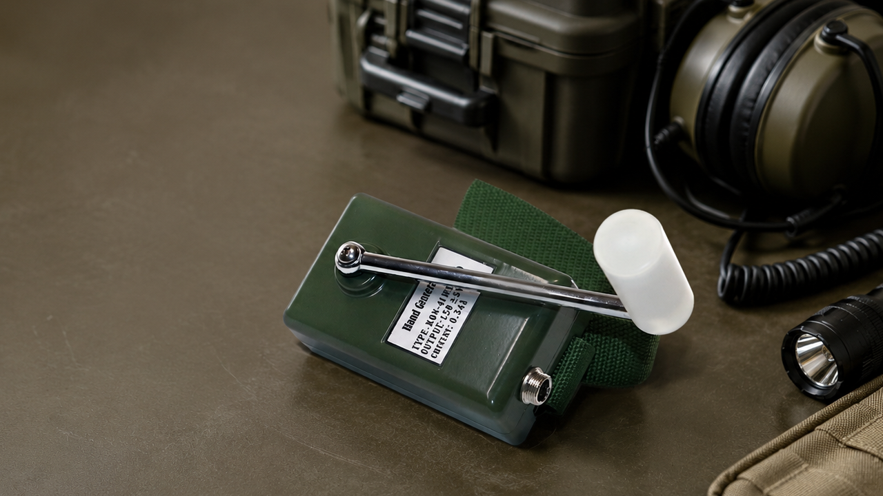 Hand crank generator configured for professional tactical backup power